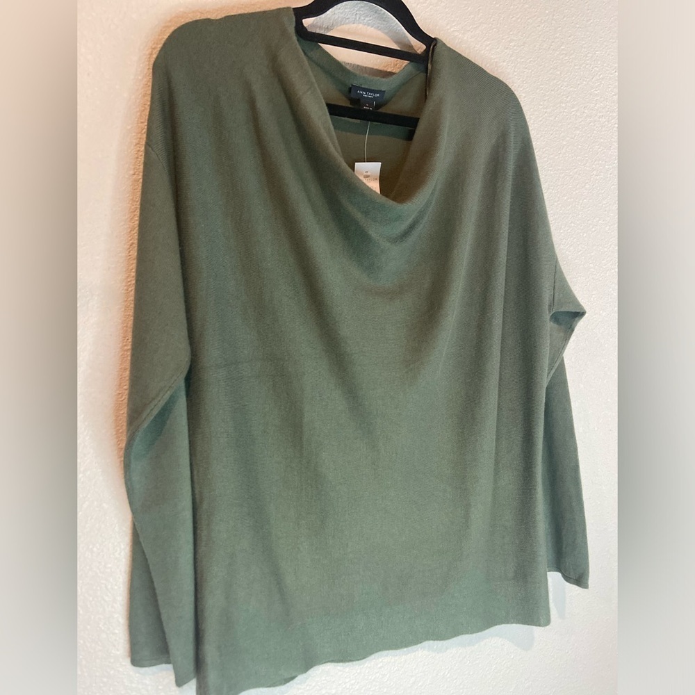 Ann Taylor~NWT~Soft~Olive Green~Cowl Neck~Drop Shoulder~Knit Sweater~Size L - Picture 4 of 10